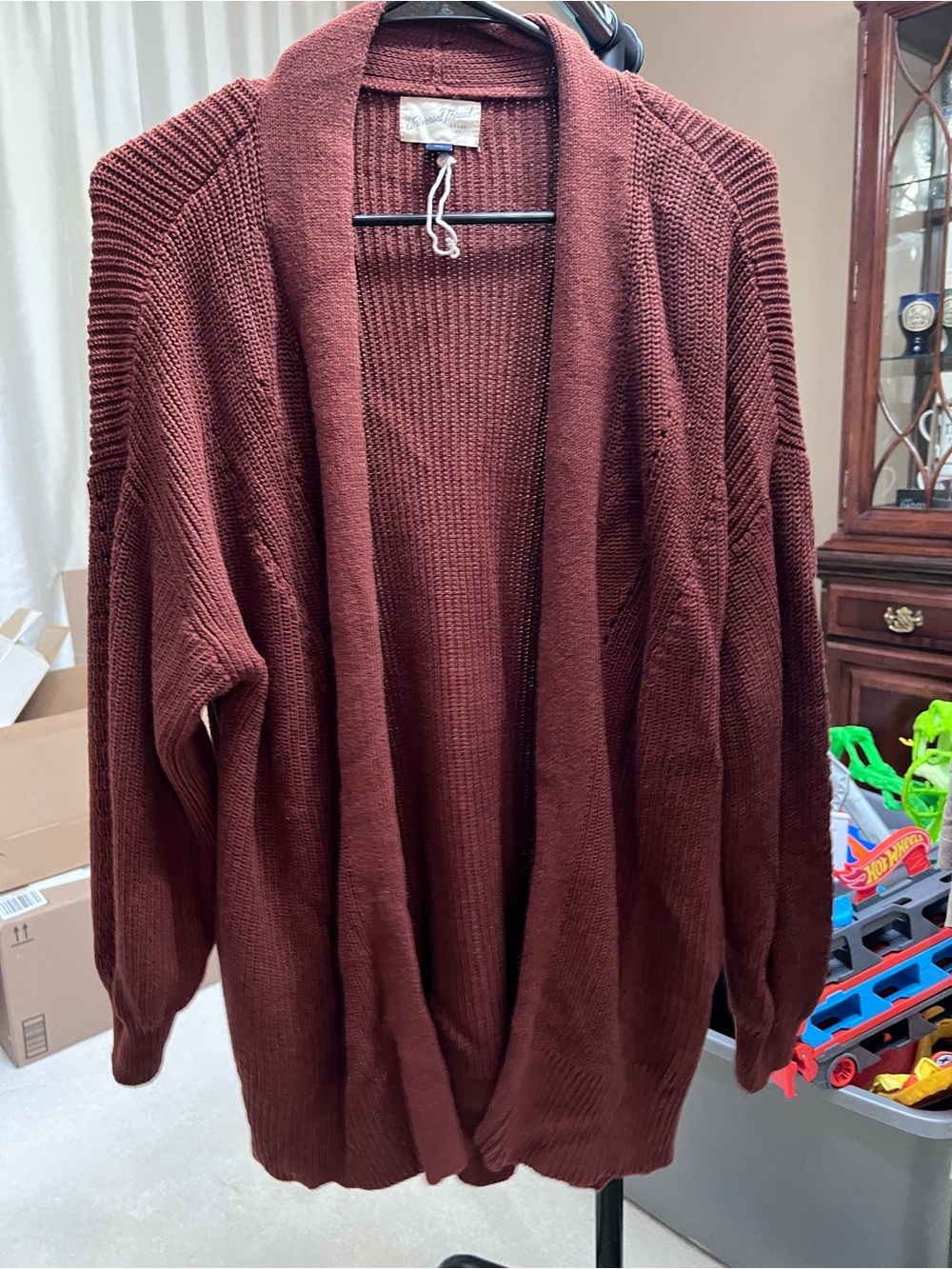 Universal Thread Open-Front Chunky Cardigan in Burgundy